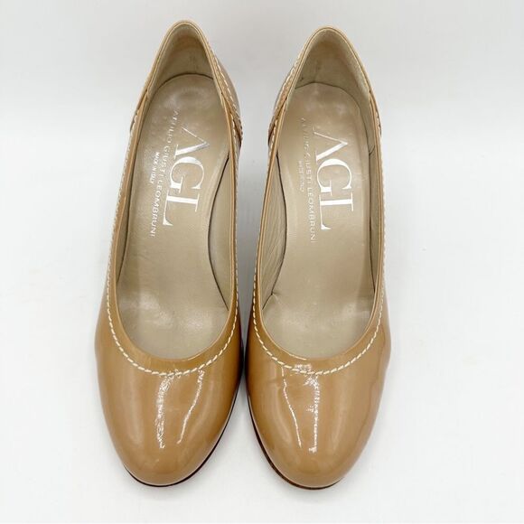 AGL Nude Patent Leather Flex Heels w/Cream Topstitching Sz 37 EU/6.5-7 US - Picture 6 of 14